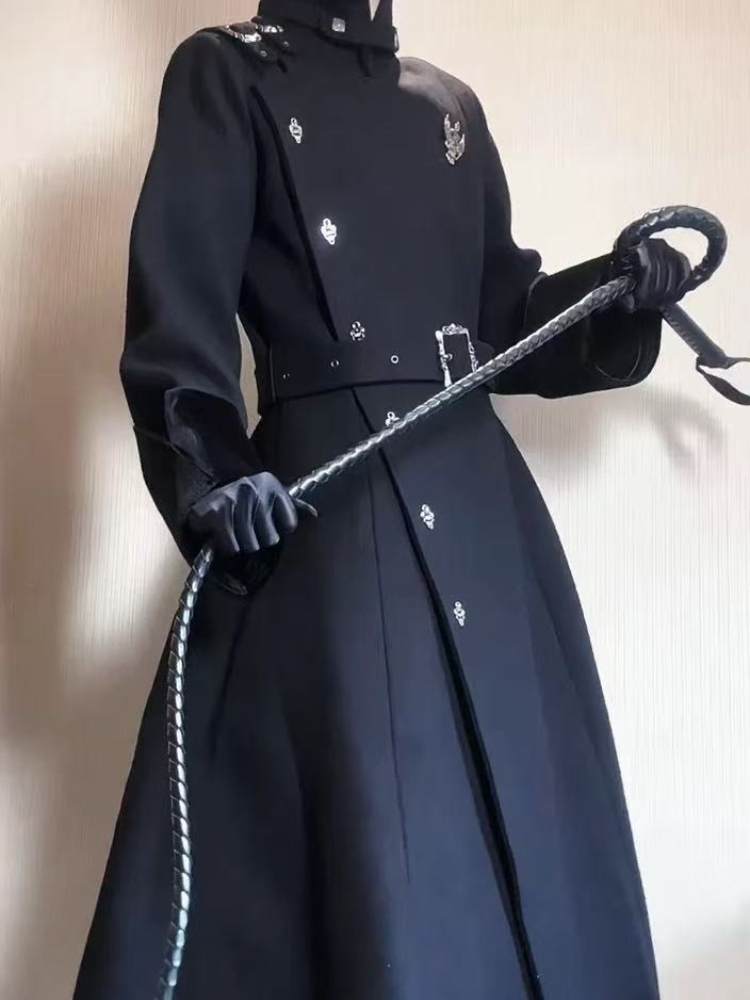 Wool Coat Peacoat - 2025 invierno gótico con cinturón ajustado