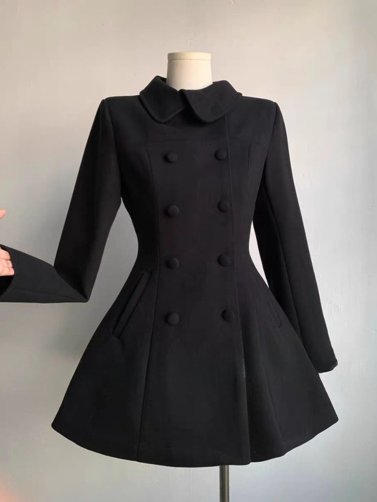 Wool Coat Peacoat - Abrigo de lana negro estilo coreano