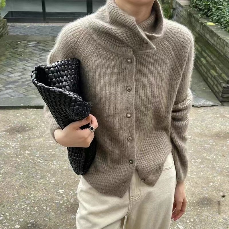 Wool Coat Peacoat - Cárdigan de cuello alto para mujer,